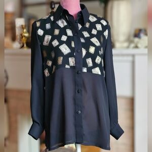 Denise Cape Proportions Petite black sheer blouse.